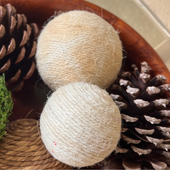 Decorative Hand Carved Wooden Bowl with Assorted Orbs Ball Fillers & Pine Cones - Picture 8 of 13